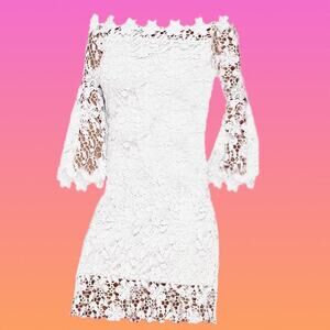 Ladies Off Shoulder Crochet Lace Pattern Floral Dress Size Small